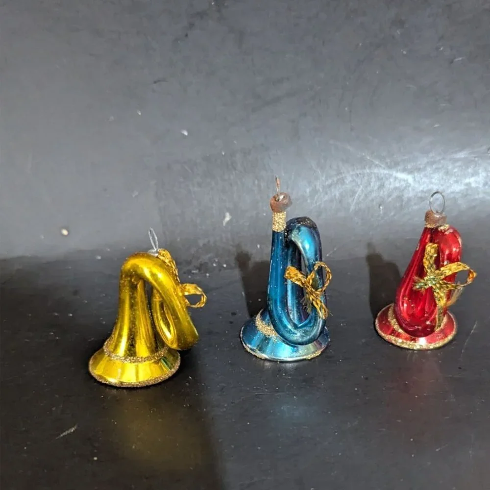 Vintage Rauch Blown Glass Christmas Tree Horn‎ Ornaments Set Of  Multicolor